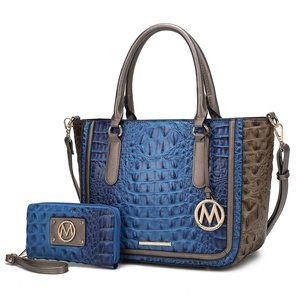 Satchel Bag `S, Crocodile Embossed Vegan Leather Crossbody Tote C :]